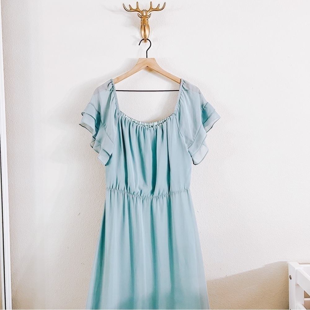 Ceremony by Joanna August Women's Slate Blue Chiffon Maggie Dress Long Med NWT